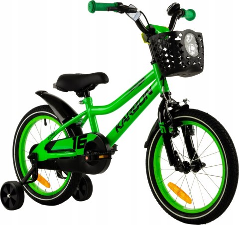 ROWER DZIECIĘCY 16 KARBON COMET LIMONKOWY ODKRĘCANE KÓŁKA BOCZNE ZIELONY
