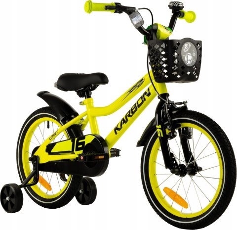 ROWER DZIECIĘCY 16 KARBON COMET LIMONKOWY ODKRĘCANE KÓŁKA BOCZNE ŻÓŁTY